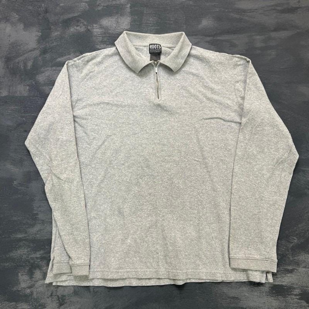 Vintage Roots 1/4 Zip Shirt Mens XL Gray 1990s Long Sleeve Salt Pepper